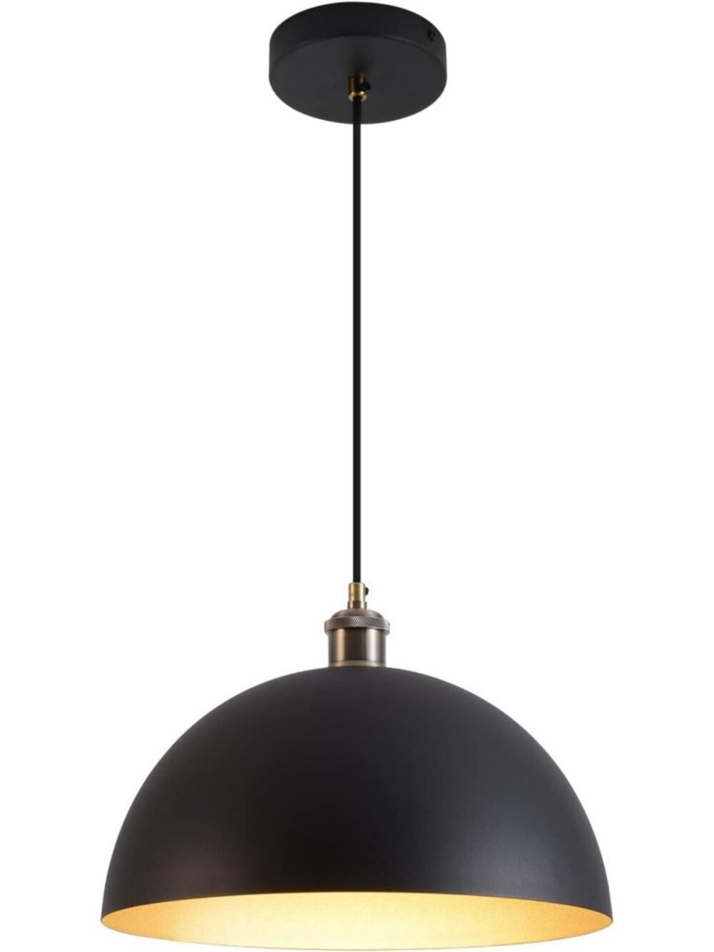 Vintage Black & Gold Pendant Light - Retro Farmhouse Dome Chandelier for